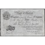 Bank of England, Cyril P. Mahon, Â£5, Leeds, 23 June 1928, serial number 376/U 94722, ink ann...