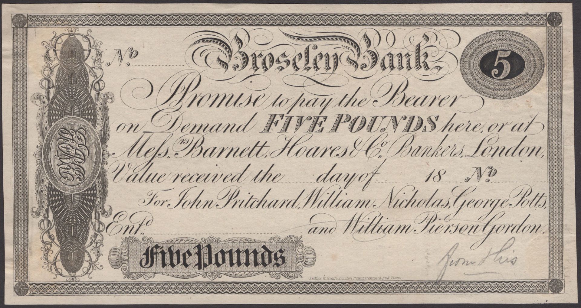 Broseley Bank, for John Pritchard, William Nicholas, George Potts, and William Pierson Gordo...