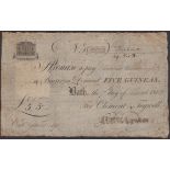 Bath Bank, for Clement & Tugwell, 5 Guineas, 7 March 1803, serial number 7572, pinholes, few...