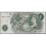 Bank of England, John B. Page, replacement Â£1, 1970, serial number MR01 019004, some handlin...