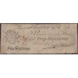 Delph, for Joseph Lawton, 5 Shillings, 3 September 1798, serial number m421, Lawton signatur...