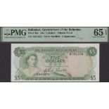 Bahamas Government, $5, 1965, serial number A031670, Sand and Higgs signatures, in PMG holde...
