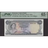 Central Bank of the Bahamas, $10, 1974, serial number H581246, Donaldson signature, in PMG h...