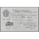 Bank of England, Kenneth O. Peppiatt, Â£5, 6 June 1947, serial number M37 037561, visible emb...