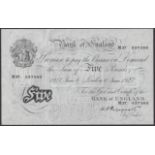 Bank of England, Kenneth O. Peppiatt, Â£5, 6 June 1947, serial number M37 037560, visible emb...