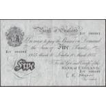 Bank of England, Leslie K. O'Brien, Â£5, 10 March 1955, serial number Z/17 085582, original a...