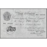 Bank of England, Kenneth O. Peppiatt, Â£5, 6 June 1947, serial number M37 037559, visible emb...