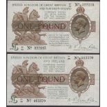 Treasury Series, Warren Fisher, Â£1 (2), 26 February 1926, serial numbers F1/28 463370 and W1...