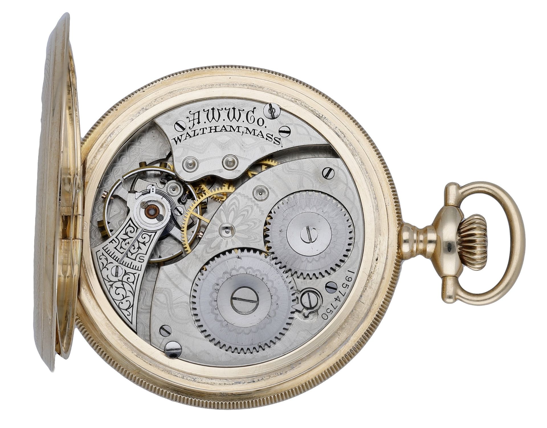 Waltham. A gold hunting case keyless watch, circa 1915. Movement: lever escapement, no. 195... - Image 2 of 5