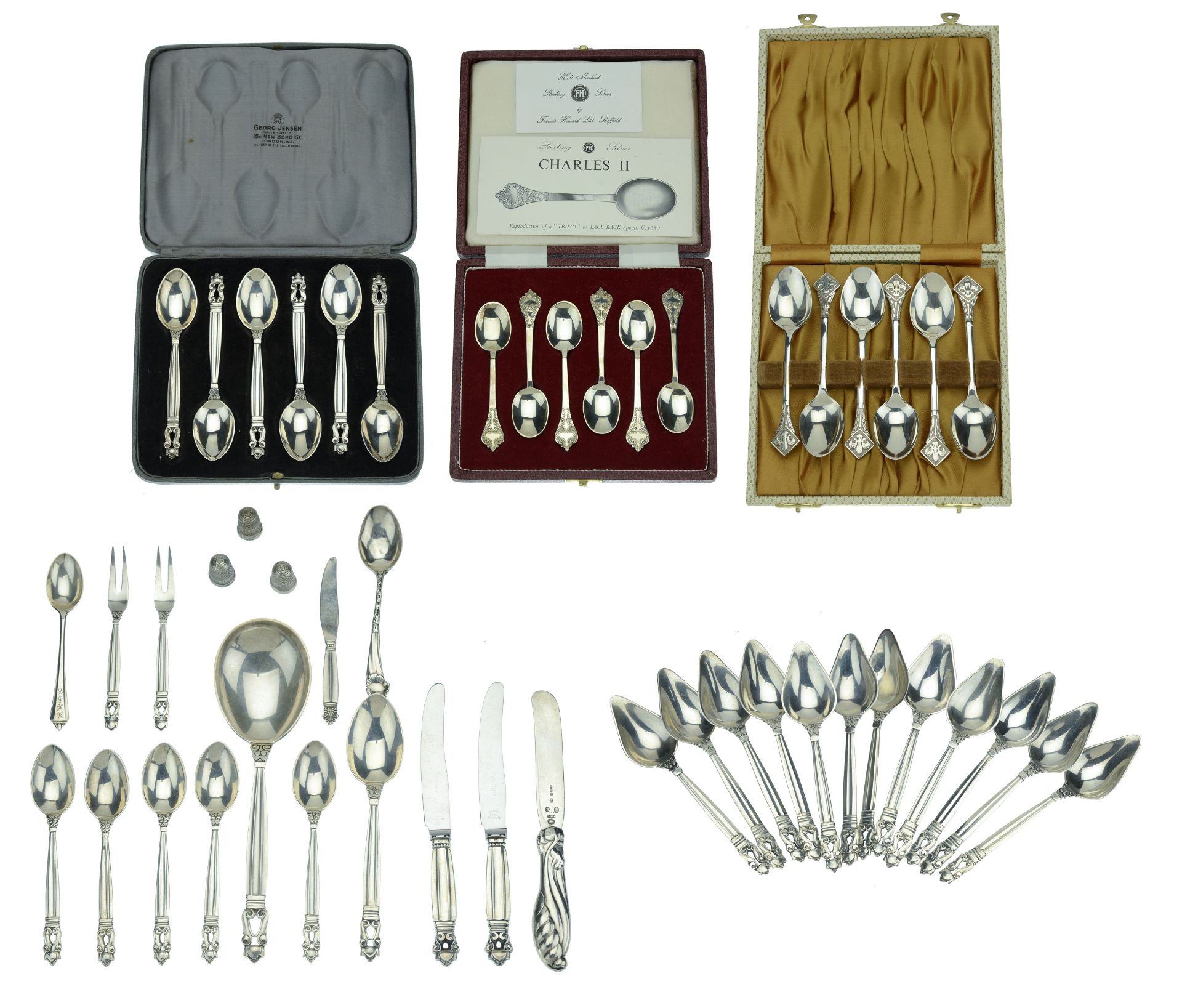 A Danish silver part flatware service by Georg Jensen, of Acorn pattern, comprising: 12 gra...