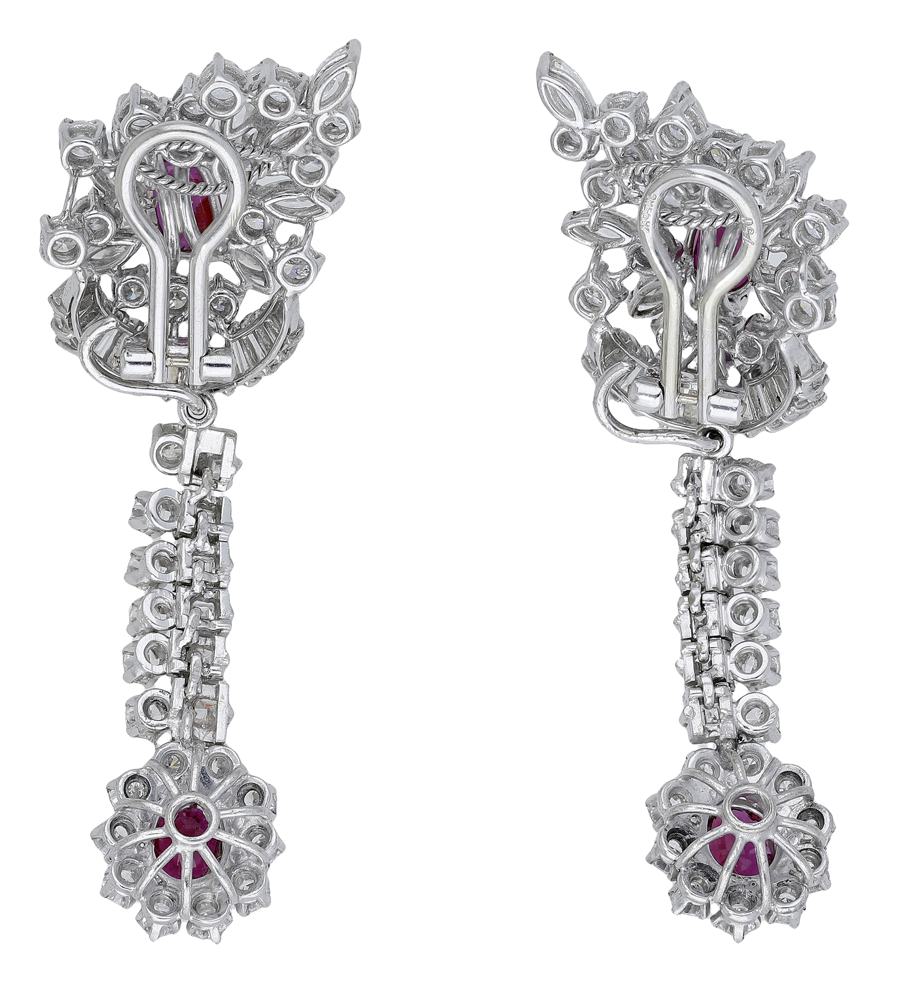 A pair of ruby and diamond ear clips, the tiered clusters set throughout with vari-cut diamo... - Image 3 of 4