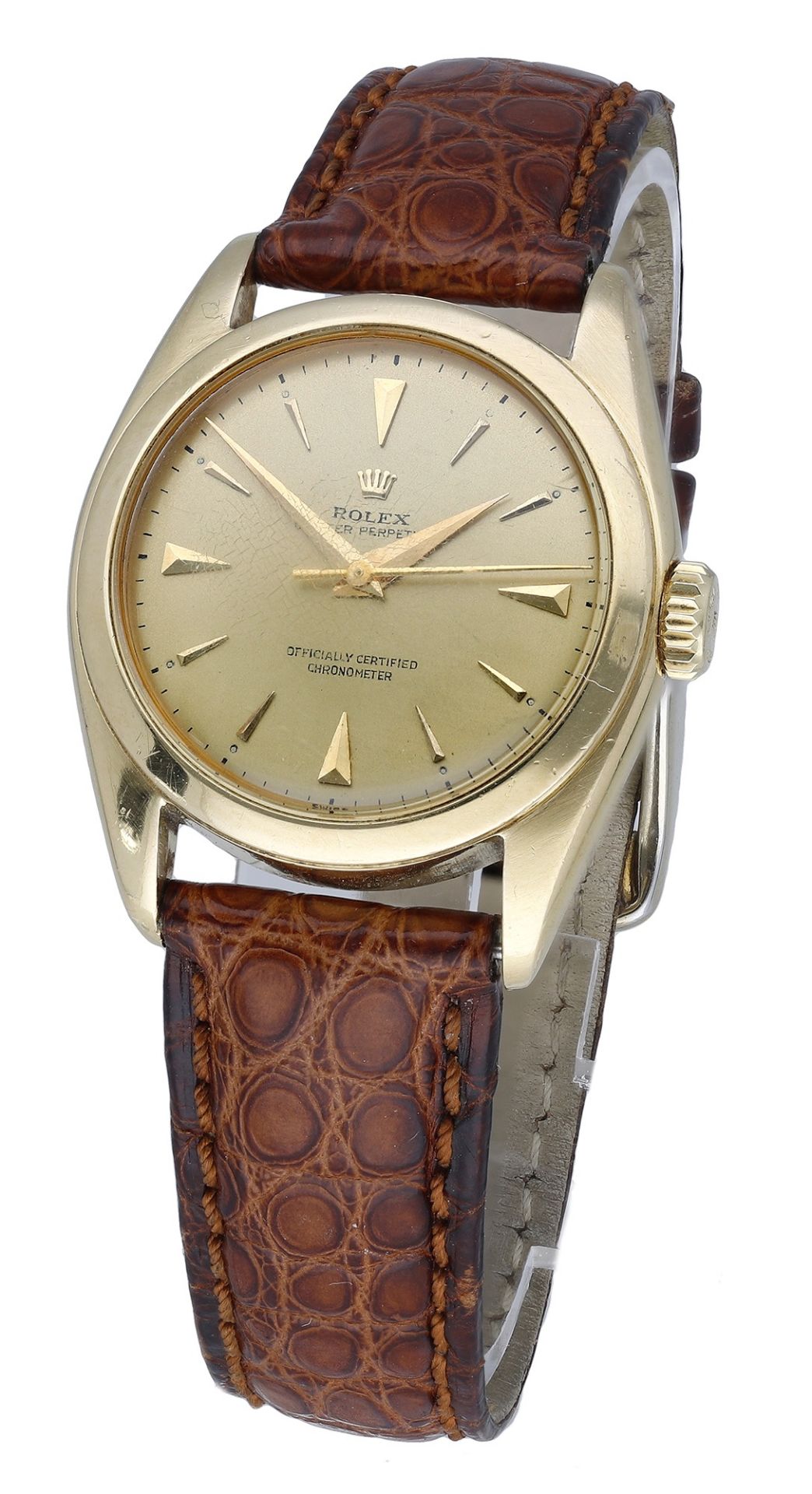 Rolex. A gold automatic wristwatch, Ref. 6048, Oyster Perpetual Chronometer 'Bubbleback', ci...