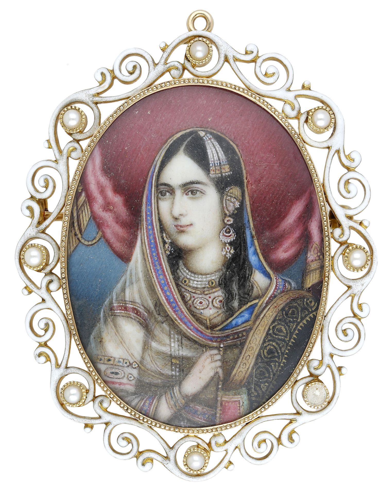 An Indian portrait miniature, circa 1860, depicting Mumtaz Mahal, later mounted by Marcus &...