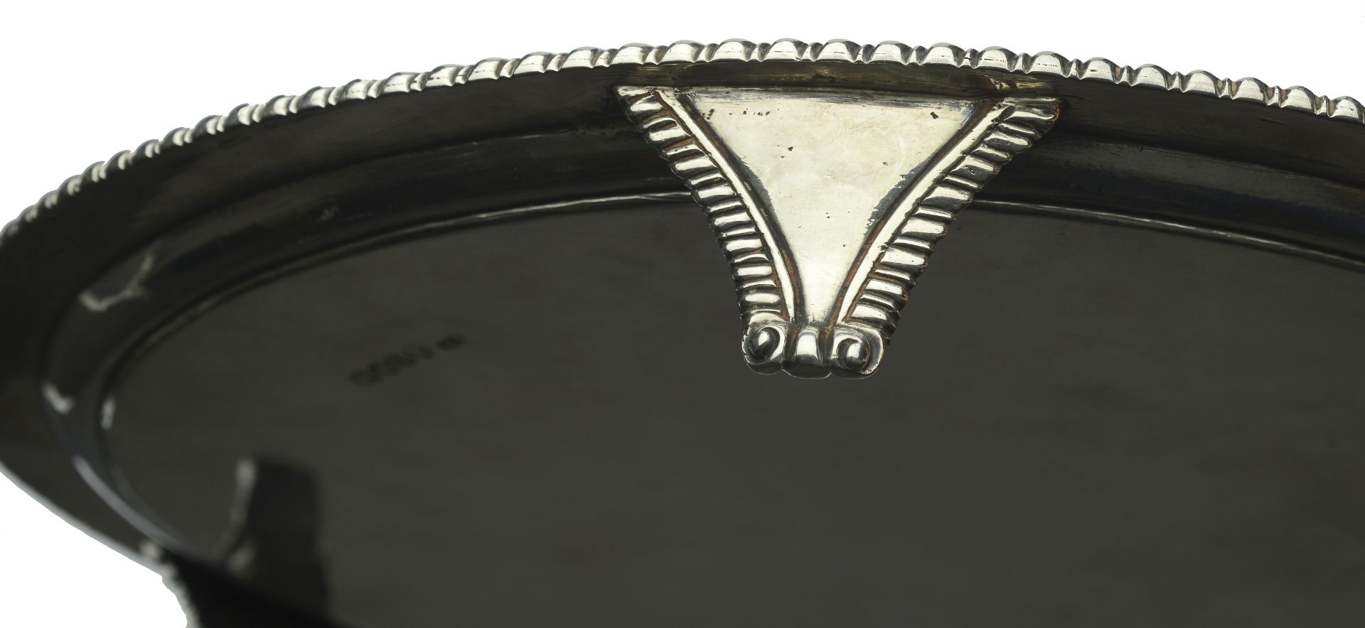 A George III silver salver, with gadrooned border, on three gadroon-edged feet, centred with... - Image 3 of 4