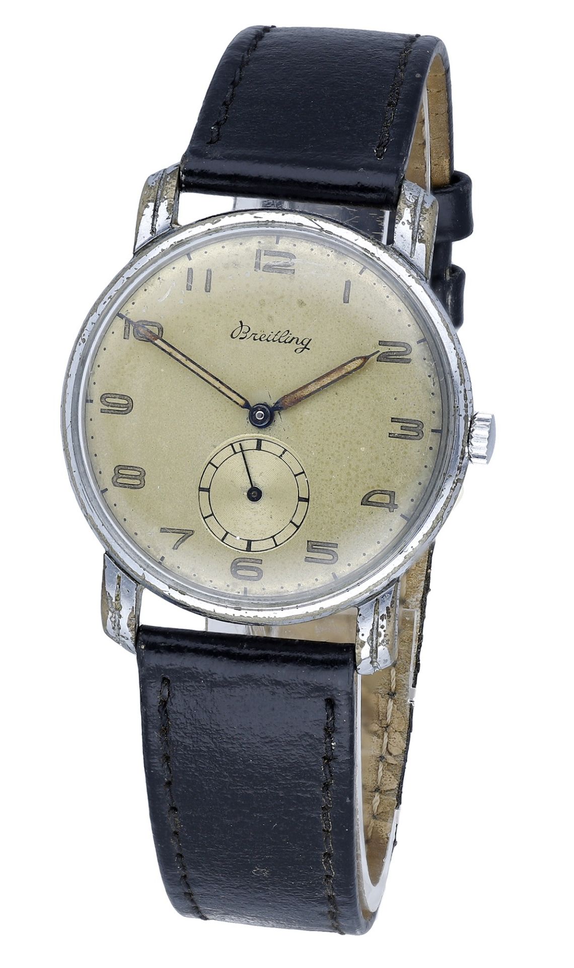 Breitling. A chrome plated and steel wristwatch, Ref. 156, circa 1950. Movement: manual win...