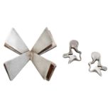 A Danish silver brooch and a pair of silver ear clips by Georg Jensen, the brooch of fanned...