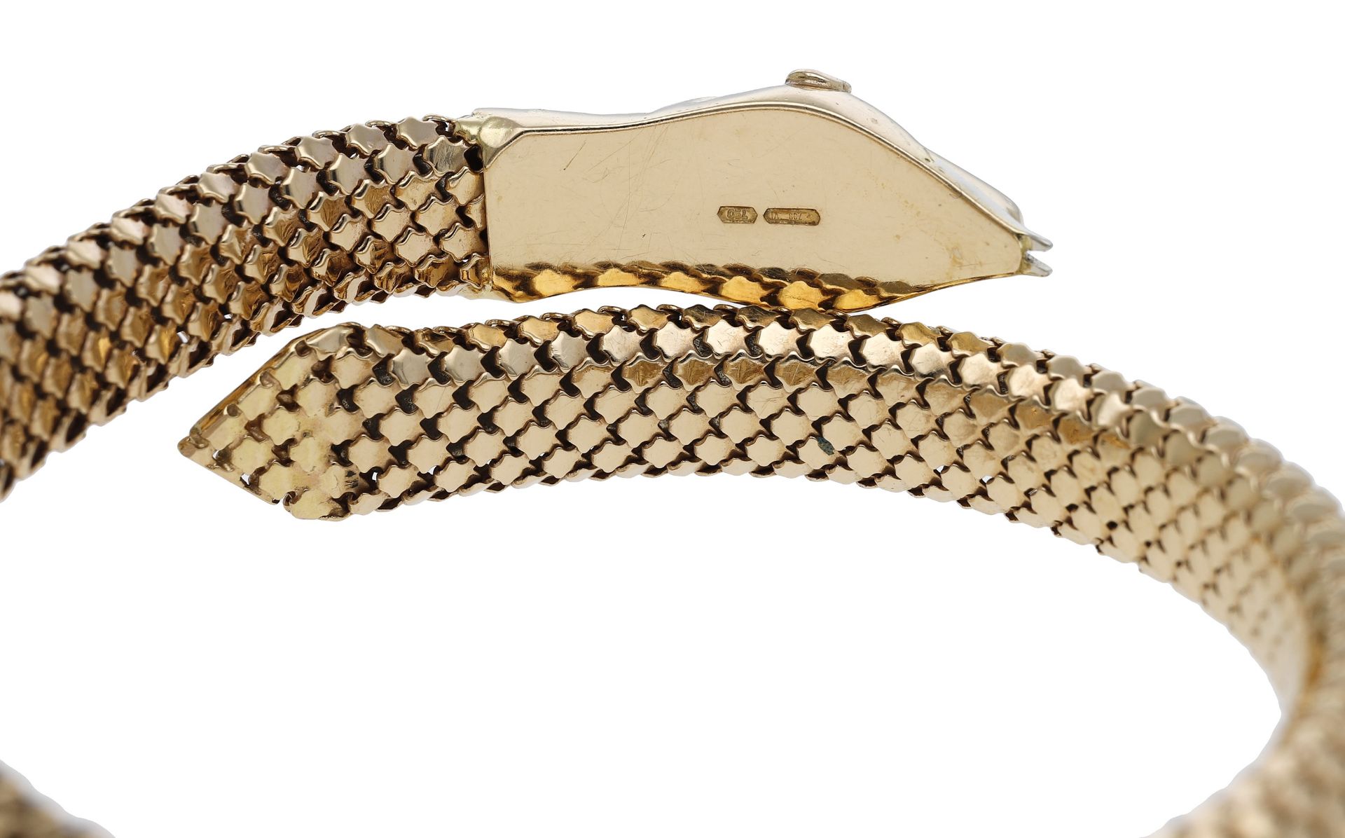 A serpent bangle, the wraparound cuff with an openwork sprung body and realistically modelle... - Image 3 of 5