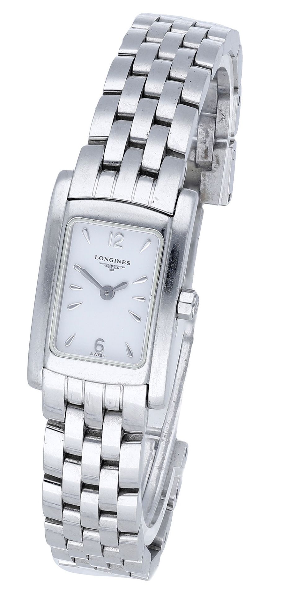 Longines. A lady's stainless steel rectangular wristwatch with bracelet, Ref. L5.158.4, circ...