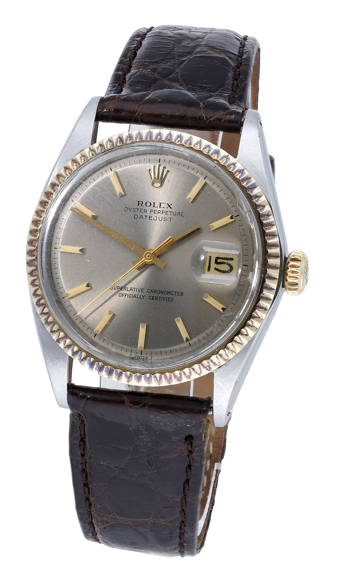 Rolex. A stainless steel and gold automatic wristwatch with date, Ref. 1601, Datejust, circa...