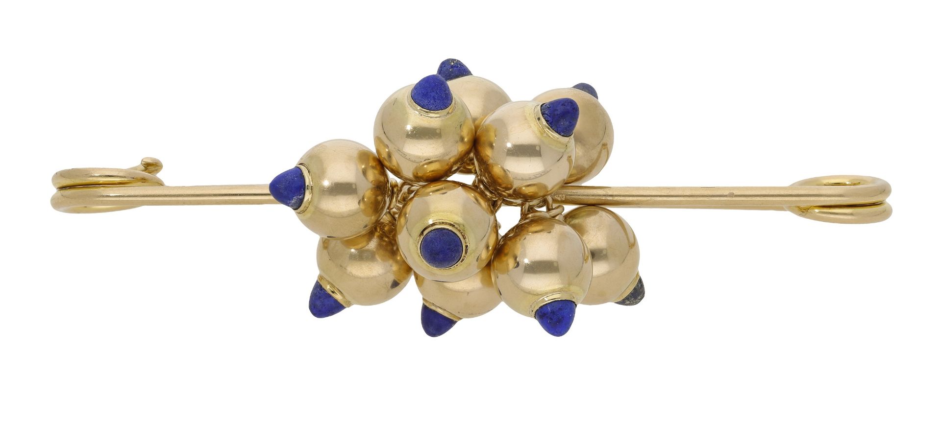 A gold and lapis lazuli pin brooch by Cartier, circa 1940, centred with a cluster of indivi... - Bild 2 aus 6