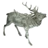 A late 19th century Dutch silver stag table ornament, realistically modelled, the detachable...