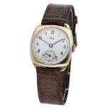 Avia. A gold cushion-form wristwatch, circa 1946. Movement: manual winding, 15 jewels. Dia...