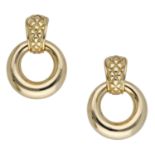 A pair of hoop ear clips by Chaumet, the domed hoops suspended beneath tapered surmounts wit...