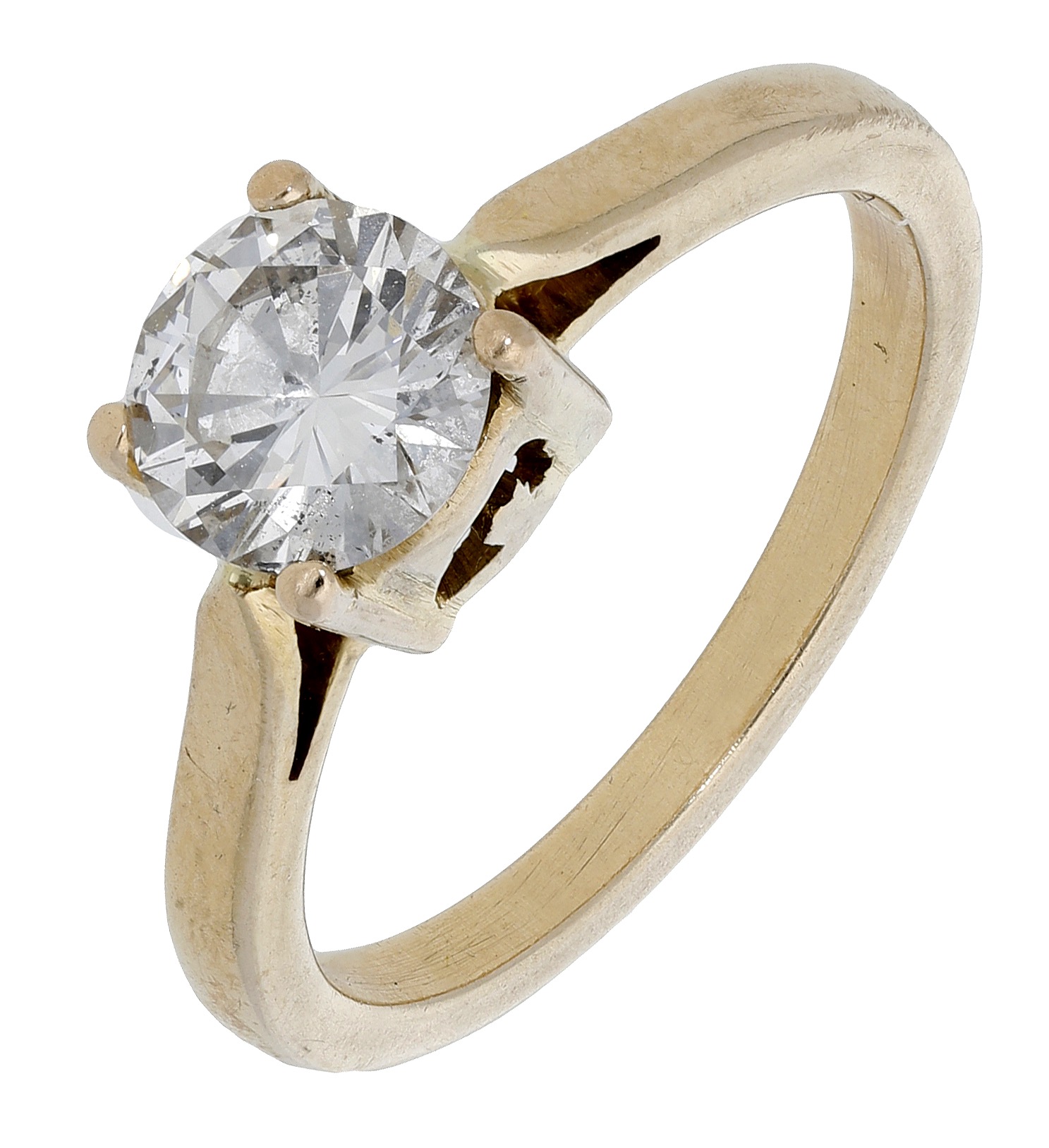 A diamond single stone ring, the round brilliant-cut diamond weighing approximately 0.90 car...