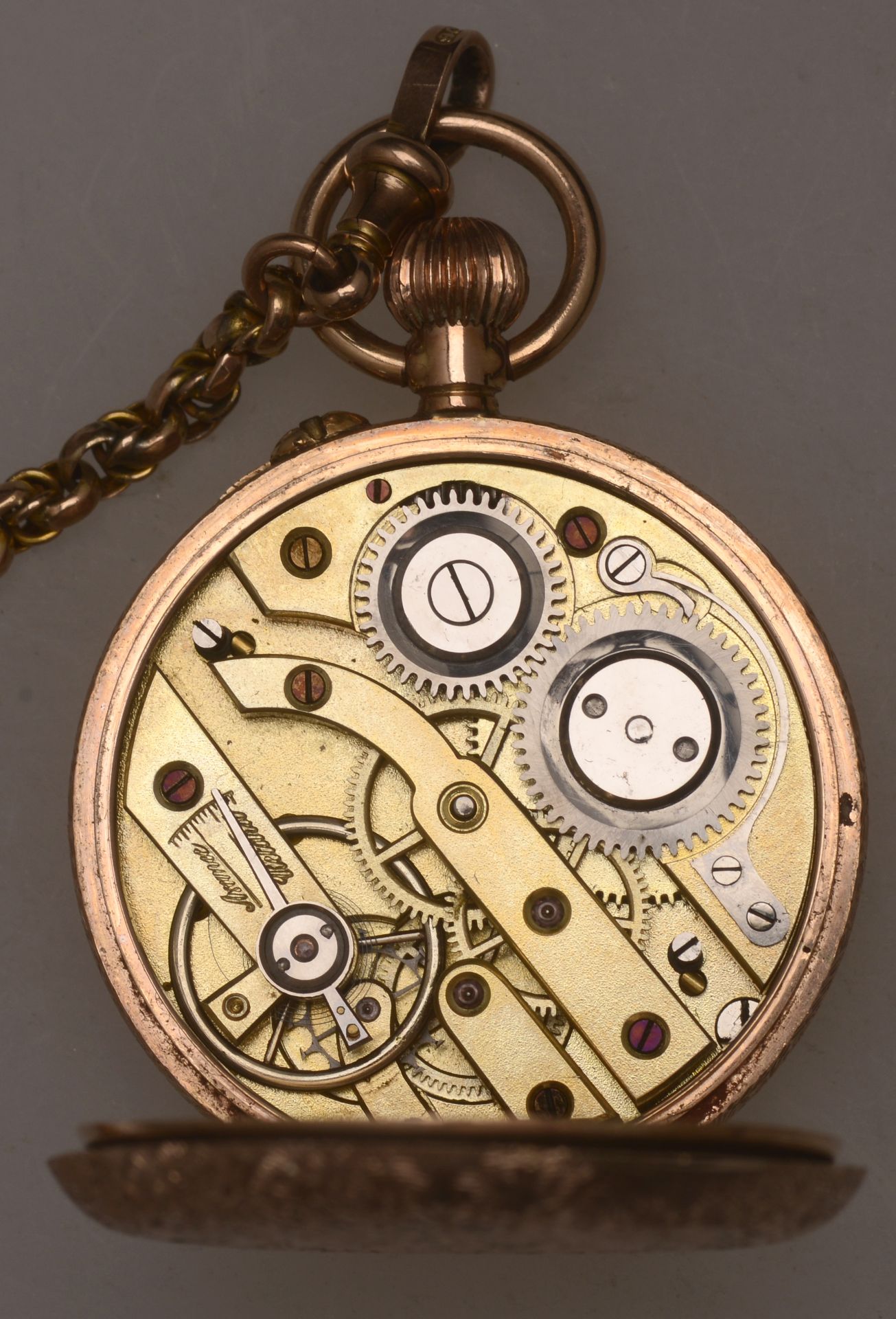 Swiss. A gold open-faced keyless watch with chain, circa 1900. Movement: cylinder escapemen... - Image 4 of 4
