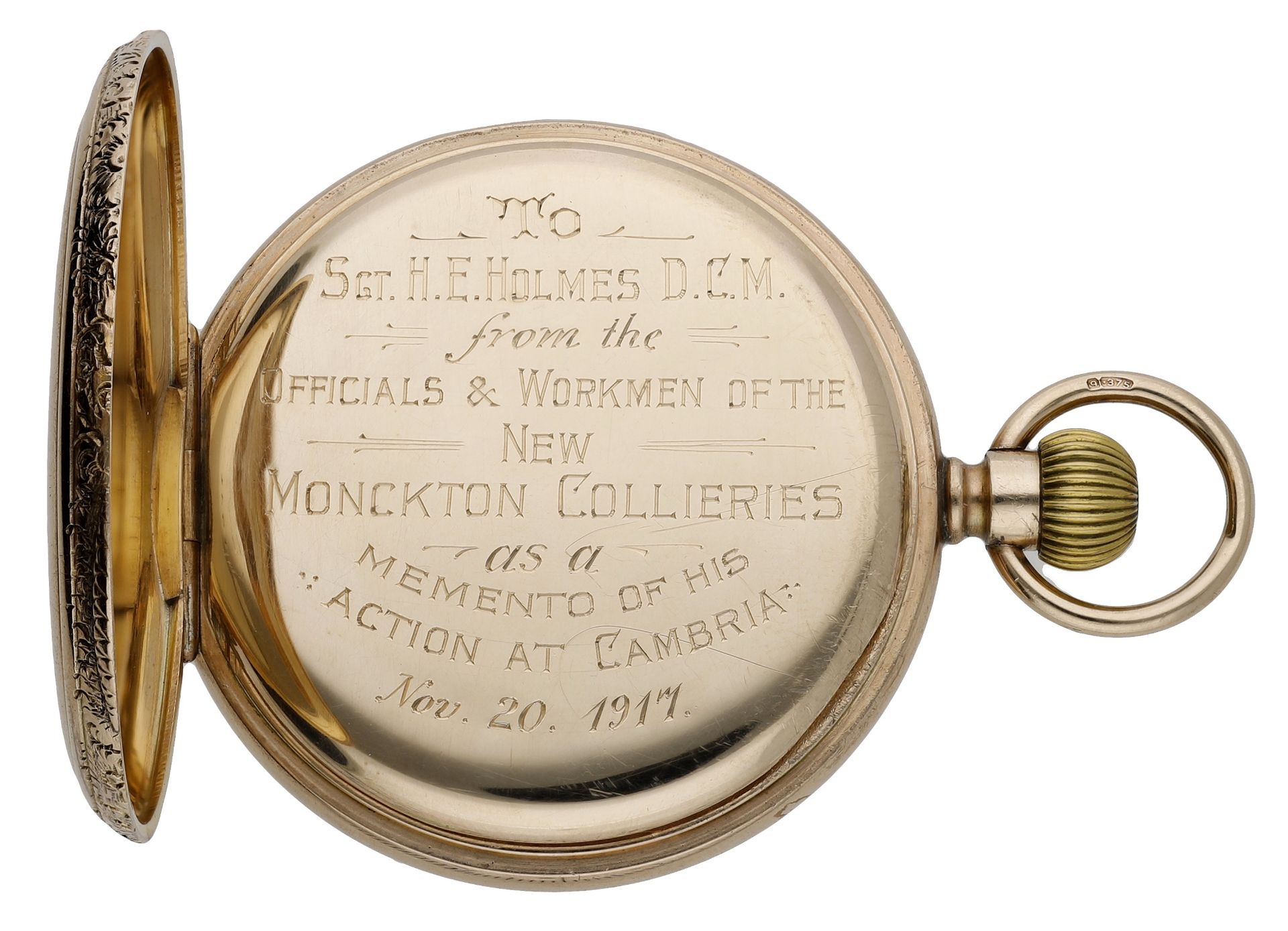 Waltham. A gold open-faced keyless watch, Presented to Sgt. H.E. Holmes D.C.M from the Offic... - Image 3 of 5