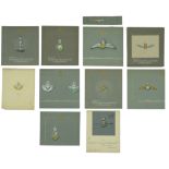 Assorted hand-painted Regimental artist design pattern cards for sweetheart brooches retaile...