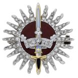 An 18ct white gold diamond and enamelled Imperial Society of Knights Bachelor brooch by Garr...