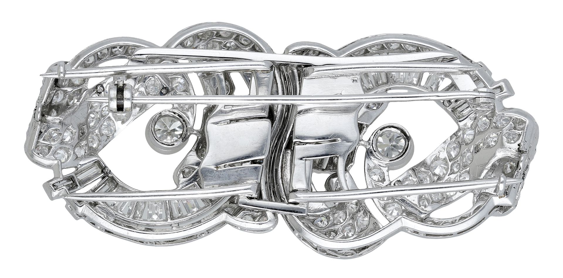 An Art Deco diamond double-clip brooch, circa 1930, of overlapping scrollwork design, set th... - Image 2 of 3