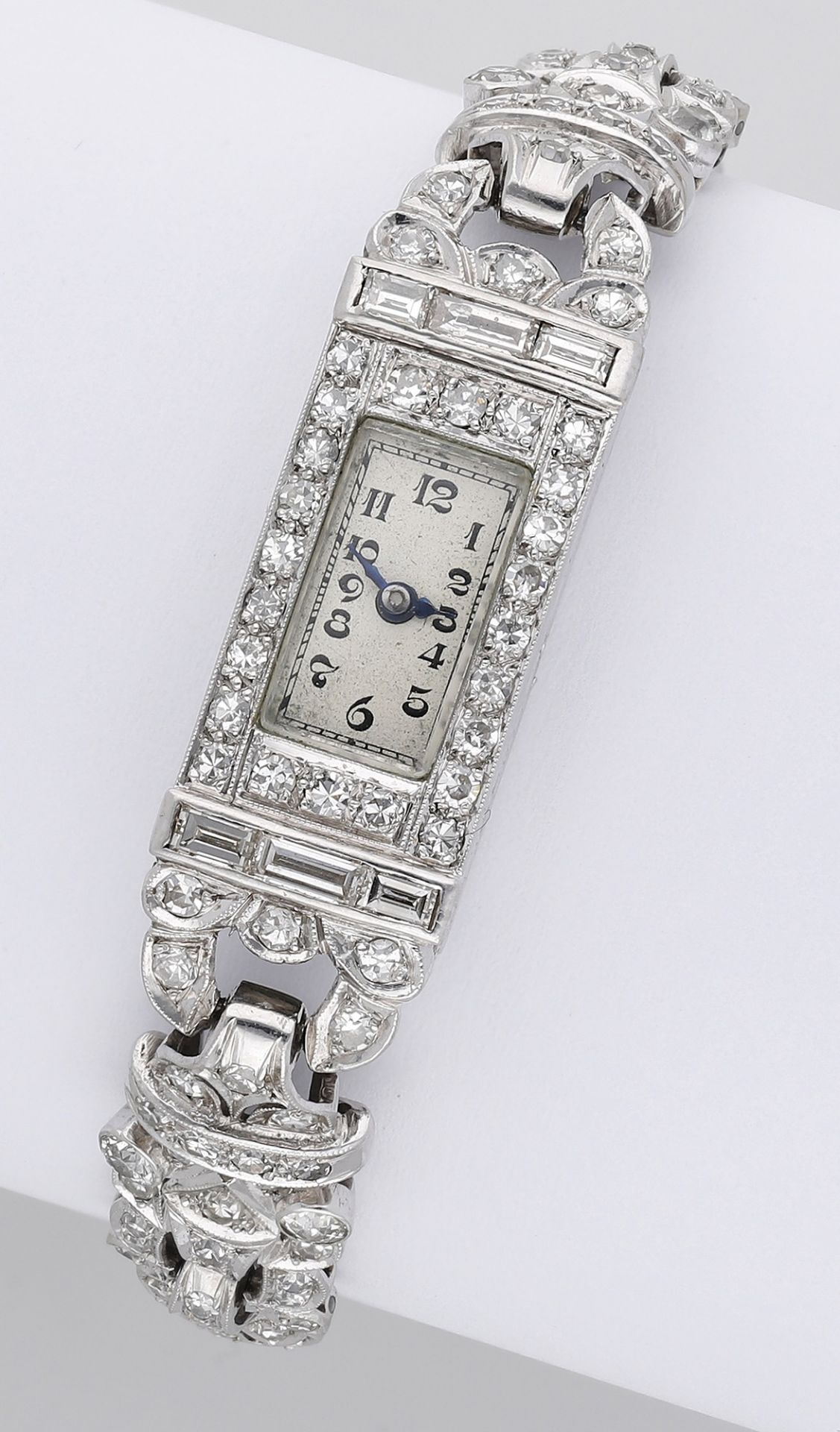 Josarn. A platinum and diamond-set Art Deco cocktail watch, circa 1930. Movement: manual wi...