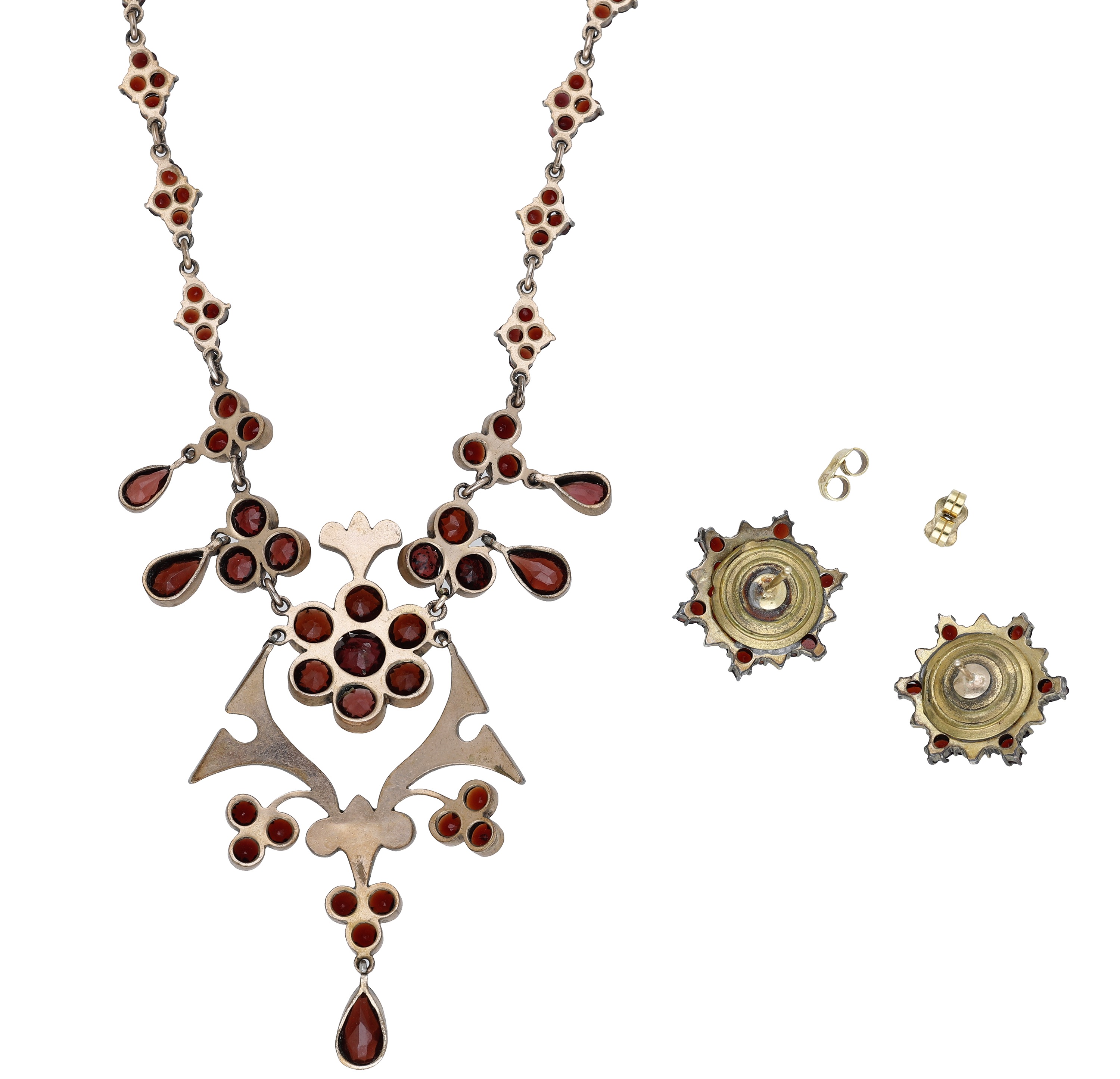 A late 19th century garnet necklace and earring suite, set throughout with vari-cut garnets,... - Image 2 of 4