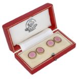 A pair of 9ct gold enamel cufflinks by Deakin & Francis, 1989, the pink guilloche enamelled...