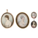 A collection of four 19th century portrait miniatures, the first, early 19th century, of a y...