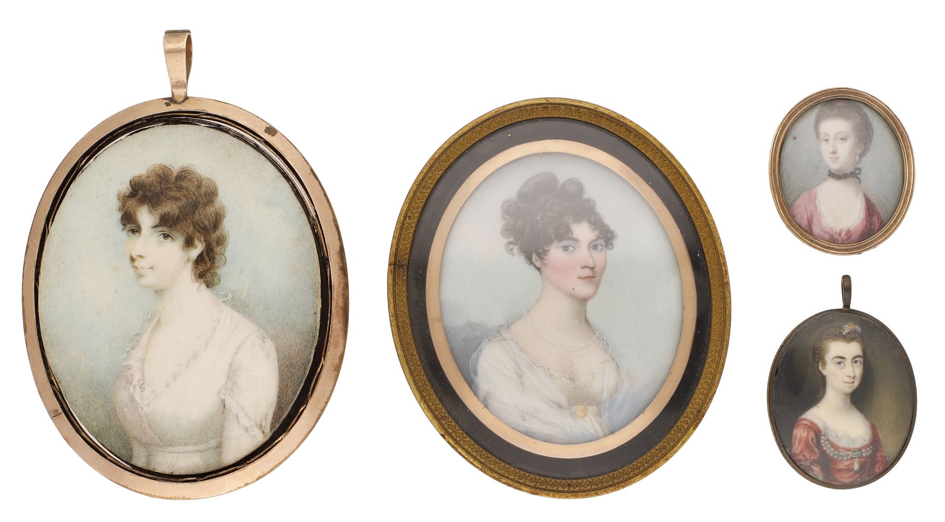 A collection of four 19th century portrait miniatures, the first, early 19th century, of a y...