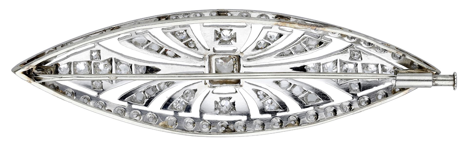 An Art Deco diamond brooch, French, the pierced navette set throughout with old brilliant, s... - Image 2 of 3