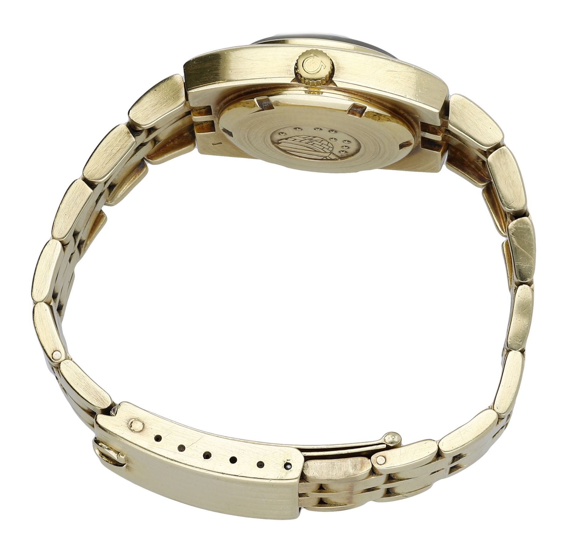 Omega. A lady's gold tonneau-form automatic wristwatch with date and bracelet, Constellation... - Image 3 of 5