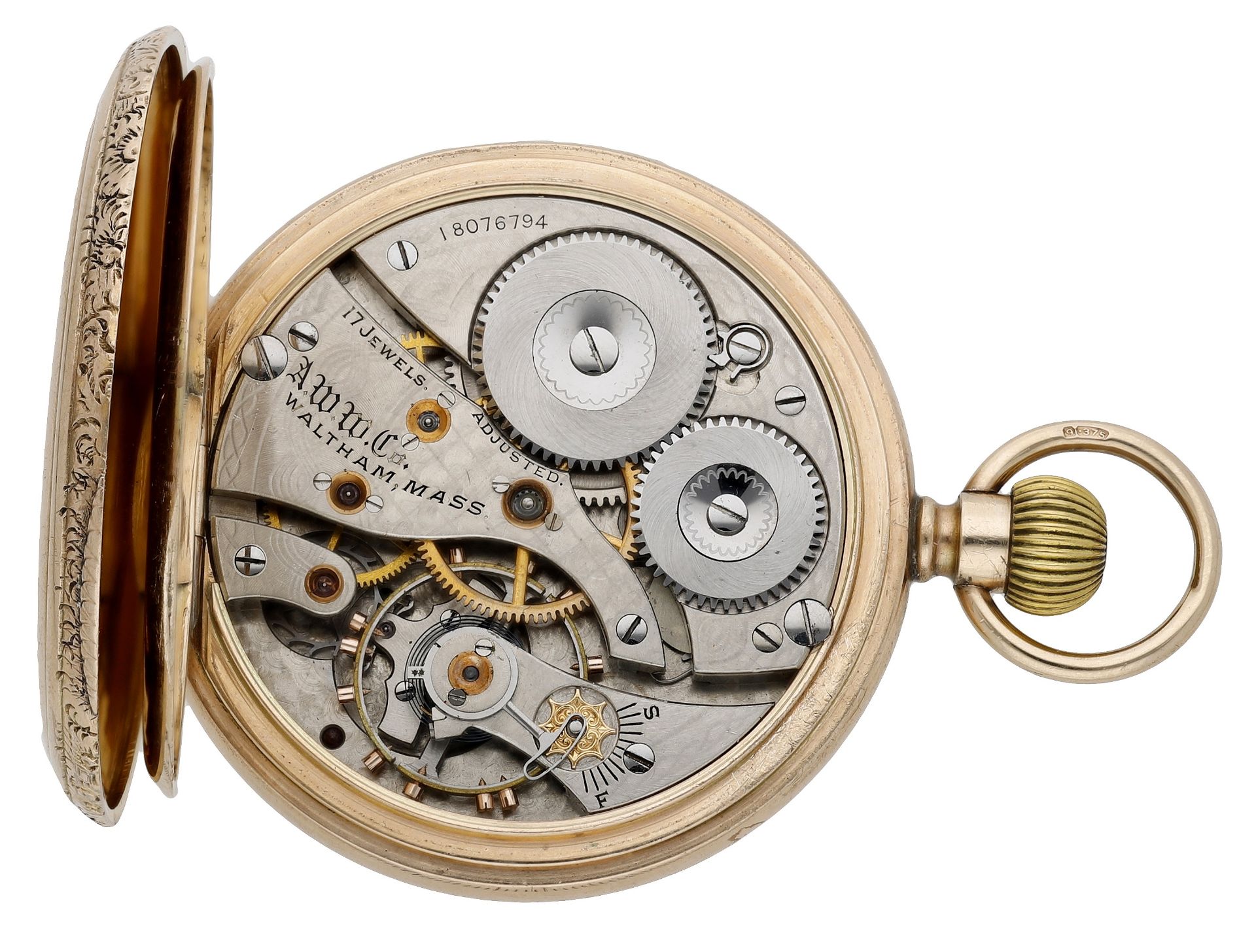 Waltham. A gold open-faced keyless watch, Presented to Sgt. H.E. Holmes D.C.M from the Offic... - Bild 2 aus 5