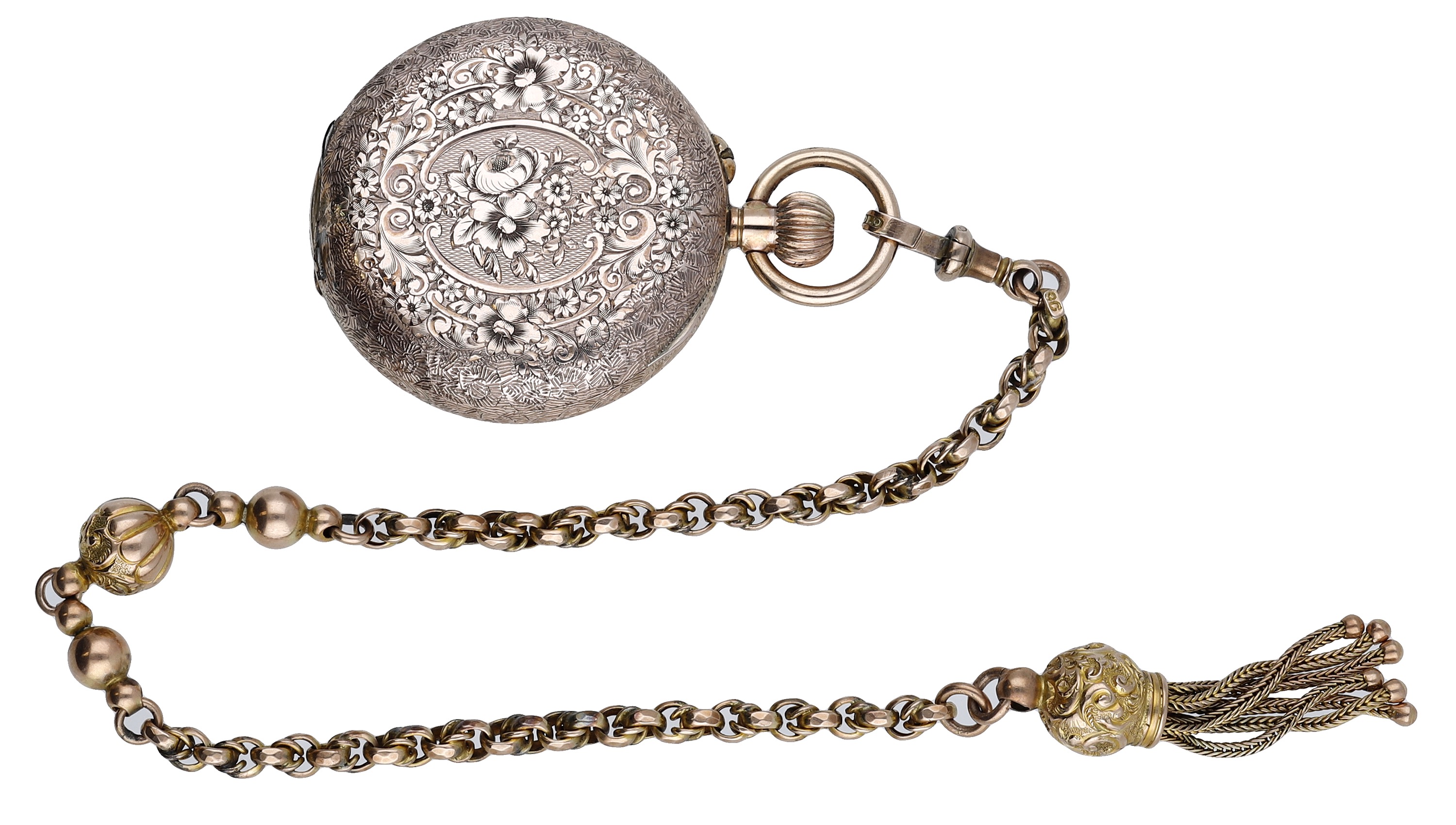 Swiss. A gold open-faced keyless watch with chain, circa 1900. Movement: cylinder escapemen... - Image 2 of 4