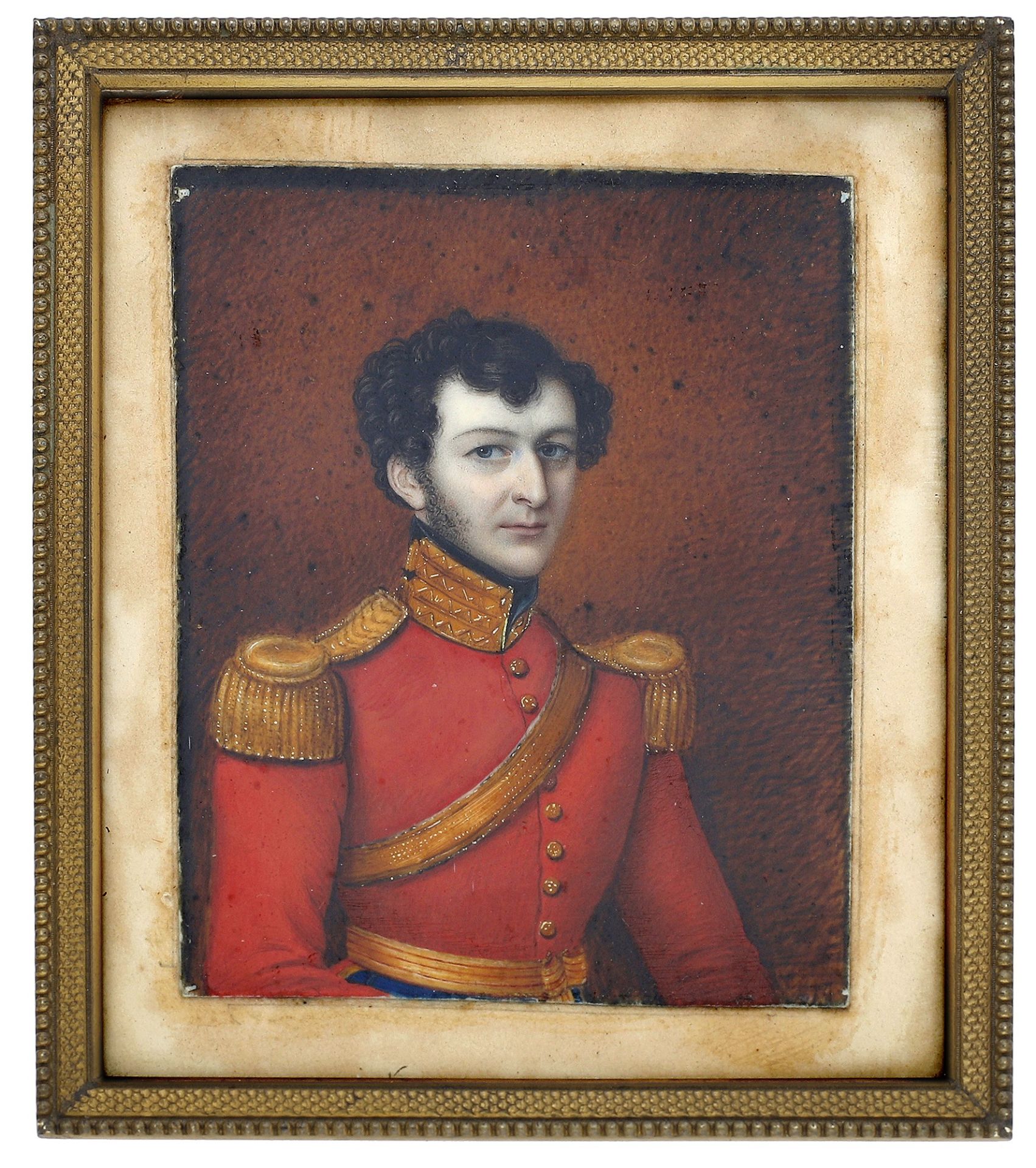 A 19th century half length portrait miniature depicting an officer of the 2nd Dragoon Guards...
