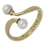 An 18ct gold and cultured pearl ring by Georg Jensen, designed by Torun BÃ¼low-HÃ¼be of open c...