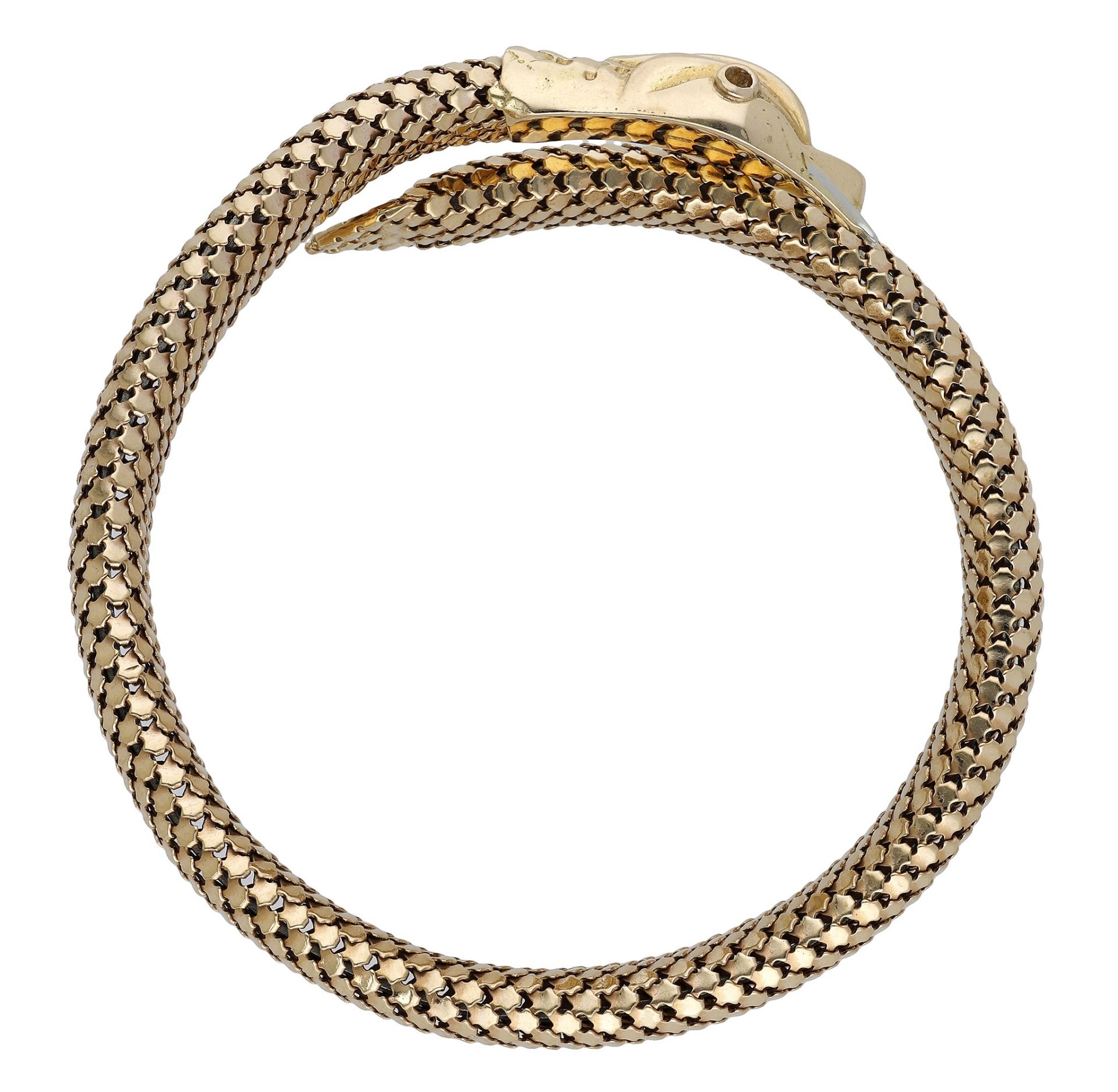 A serpent bangle, the wraparound cuff with an openwork sprung body and realistically modelle... - Image 2 of 5