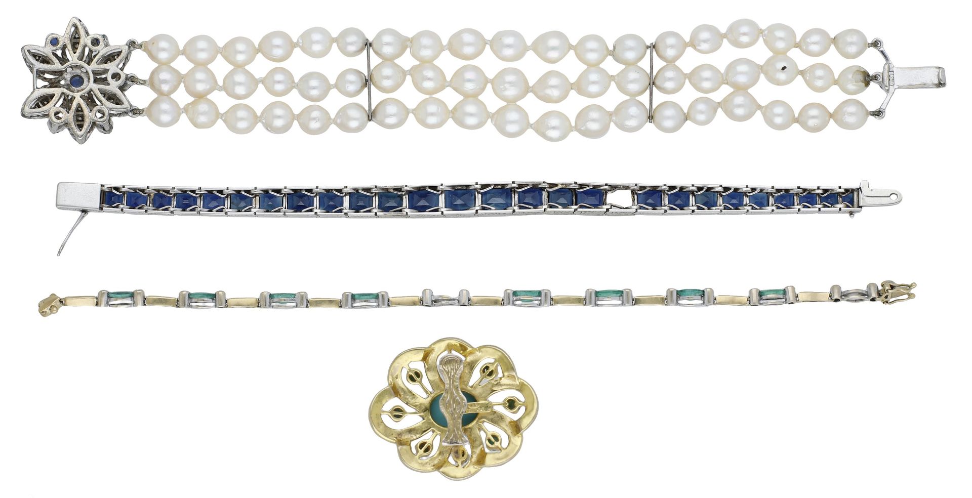 A small collection of jewellery, comprising a white gold and rectangular-cut sapphire line b... - Bild 2 aus 2