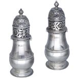 A pair of Edward VII Britannia standard silver sugar casters, of early Georgian design, with...