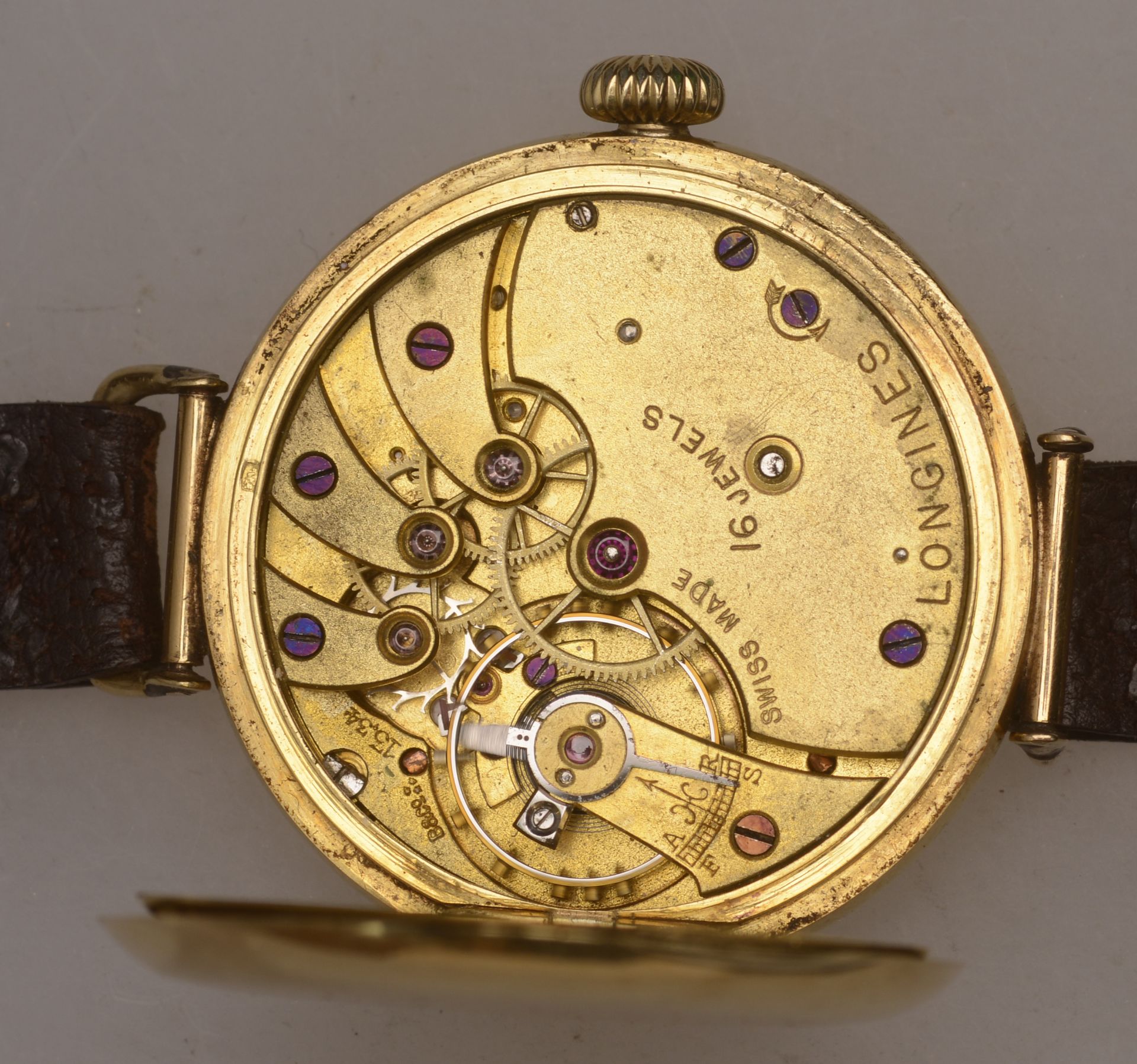 Longines: A gold trench watch, circa 1924. Movement: manual winding, 16 jewels. Dial: whit... - Image 3 of 3