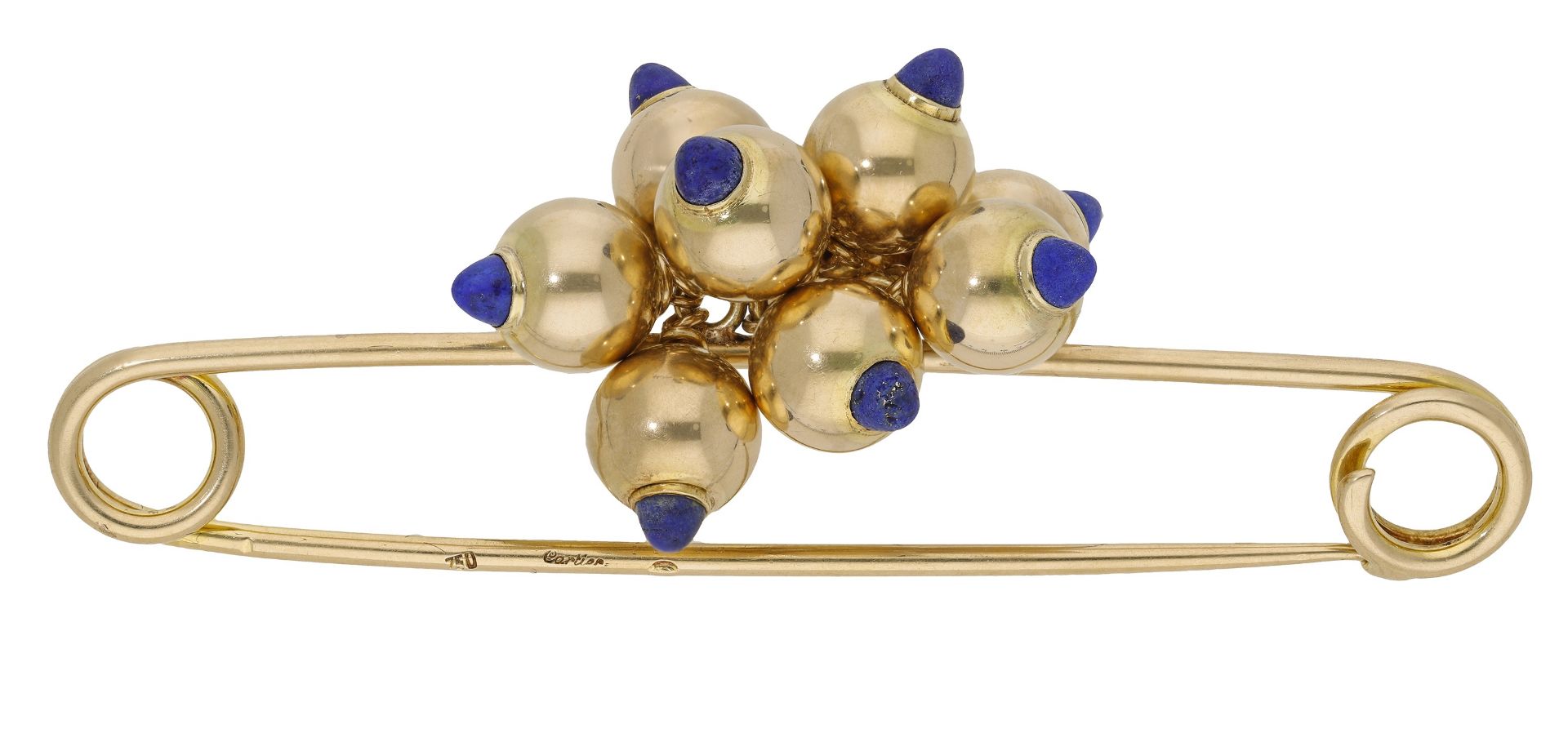 A gold and lapis lazuli pin brooch by Cartier, circa 1940, centred with a cluster of indivi... - Bild 3 aus 6