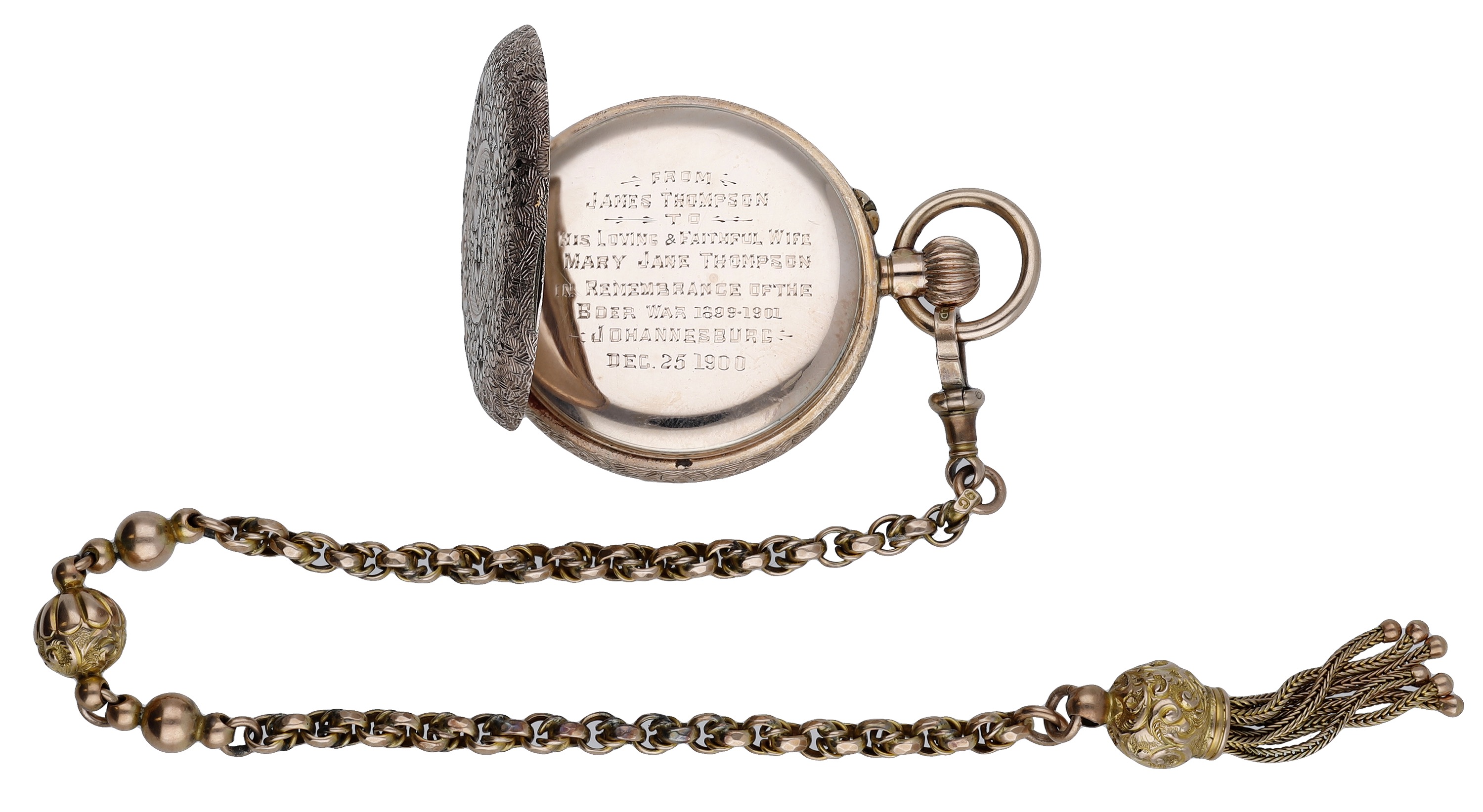 Swiss. A gold open-faced keyless watch with chain, circa 1900. Movement: cylinder escapemen... - Image 3 of 4